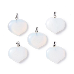 Opalite Opalite Pendants, Heart Charms, with Platinum Tone Brass Findings, 23.5x25x8.5mm, Hole: 5x3.5mm