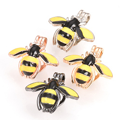 Mixed Color Alloy Enamel Diffuser Locket Pendants, Cage Pendants, Bee, Mixed Color, 22x24.5x13mm, Hole: 3.5x4mm, inner measure: 9mm