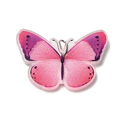 Темно-Розовый Непрозрачные акриловые подвески, с платиновым железным кольцом, бабочки прелести, темно-розовыми, 26.8x36.2x4 мм, отверстие : 5.2 мм