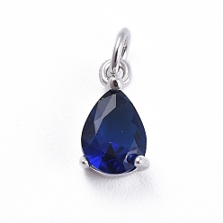 Bleu Micro cuivres ouvrent pendentifs zircone cubique, avec anneau de saut, larme, platine, bleu, 11.5x6.5x4mm, Trou: 3mm