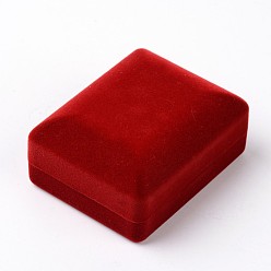 Red Rectangle Velvet Ring Jewelry Boxes, with Plastic, Red, 7.8x6x3.7mm