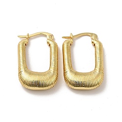 Real 18K Gold Plated Rack Plating Brass Rectangle Thick Hoop Earrings for Women, Real 18K Gold Plated, 25x16x5.5mm, Pin: 0.8mm