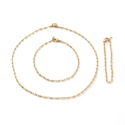 Doré  Bracelet à maillons en laiton, collier et ensembles de bijoux de cheville, avec 304 accessoires en acier inoxydable, or, 18-1/8 pouces (46cm) , 10 pouces (25.5cm) , 8-1/4 pouce (21 cm)