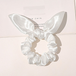White Rabbit Ear Polyester Elastic Hair Accessories, for Girls or Women, Changeant Fabric Scrunchie/Scrunchy Hair Ties, White, 80mm