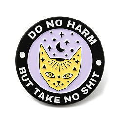 Cat Shape Flat Round Enamel Pin, Word Do No Harm But Take No Shit Alloy Brooch for Backpack Clothes, Cat Shape, 30.5x1.6mm