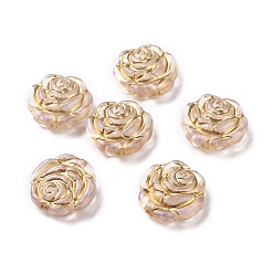 Clear Plating Transparent Acrylic Beads, Golden Metal Enlaced, Rose, Clear, 13.5x14x5mm, Hole: 1.6mm, 1050pcs/500g