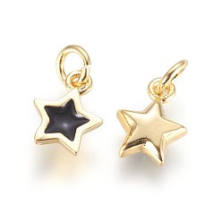 Золотой Эмаль латунные брелоки, звезда, чёрные, золотые, 10x7x2 мм, отверстие : 3 мм