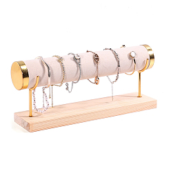Lino Expositor de pulseras con barra en T de terciopelo, soporte organizador de joyas con base de madera, para guardar pulseras y relojes, lino, 29x7x12.5 cm