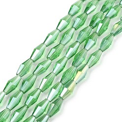 Зеленый лайм Прозрачные стеклянные бусины, двухконусные, с покрытием AB цвета, граненые, зеленый лайм, 8x4 мм, отверстие : 0.8 мм, около 70 шт / нитка, 20.47 дюйм (52 см)