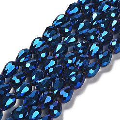 Blue Plated Electroplate Glass Beads Strands, Faceted, teardrop, Blue Plated, 12x8mm, Hole: 1mm, about 60pcs/strand, 27.1 inch