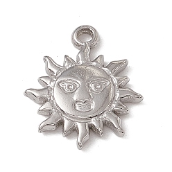 Stainless Steel Color 304 Stainless Steel Pendants, Sun with Human Face Charm, Stainless Steel Color, 17.5x15x2.5mm, Hole: 1.6mm