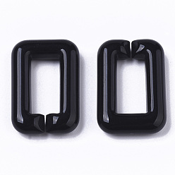 Noir Anneaux de liaison acryliques opaques, connecteurs à liaison rapide, pour la fabrication de chaînes croisées de bijoux, rectangle, noir, 30x20x6mm, diamètre intérieur: 8x18 mm, sur 210 pcs / 500 g