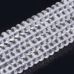 Хрусталь Синтетический кристалл кварца бусины нити, граненые, рондель, 9~10x4.5~6 мм, отверстие : 1.2 мм, около 47 шт / нитка, 15.5 дюйм