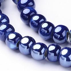 Marine Blue Handmade Porcelain Beads, Bright Glazed Porcelain, Rondelle, Marine Blue, 7x5mm, Hole: 2mm, about 65pcs/strand, 13.3 inch