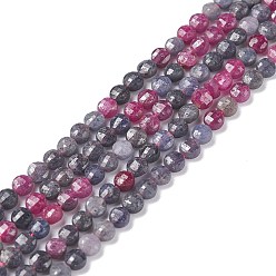 Mixed Stone Natural Red Corundum/Ruby and Sapphire Beads Strands, Faceted, Flat Round, 4x2.5mm, Hole: 0.6mm, about 102pcs/strand, 15.35 inch(39cm)