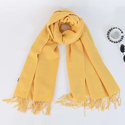 Gold Women's Long Plaid Polyester Imitation Cashmere Tassels Scarf, Winter/Fall Warm Large Soft Tartan Shawls Wraps, Gold, 2000x650mm