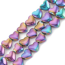 Multi-color Plated Electroplate Non-magnetic Synthetic Hematite Beads Strands, Heart, Multi-color Plated, 6x5.5x3mm, Hole: 1mm, about 70pcs/strand, 15.7 inch