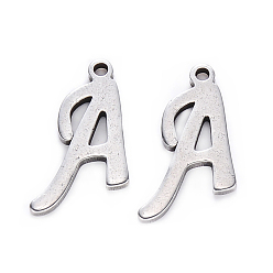 Letter A 201 Stainless Steel Charms, Laser Cut, Stainless Steel Color, Letter.A, 12x9x1mm, Hole: 1.0mm