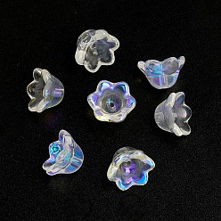 Clear AB Two Tone Handmade Lampwork Bead Caps, Flower, 6-Petal, Clear AB, 10.3x7.4mm, Hole: 1.5mm