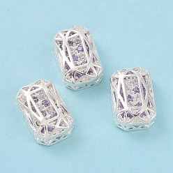 Lilac Eco-friendly Brass Micro Pave Cubic Zirconia Multi-strand Links, Rack Plating, Cadmium Free & Lead Free, Rectangle Octagon, Silver Color Plated, Lilac, 14x10x5mm, Hole: 1.4mm