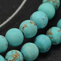 Turquoise Brins de perles de magnésite naturelle rondes givrées, teints et chauffée, turquoise, 8mm, Trou: 1mm, Environ 37 pcs/chapelet, 15.5 pouce