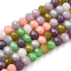 Olive Opaque Glass Beads Strands, Faceted, Rondelle, Olive, 3x2mm, Hole: 0.7mm, about 183~186pcs/Strand, 16.73 inch~16.93 inch(42.5~43cm)