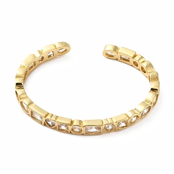 Claro Brazalete abierto con forma de corazón y rectángulo de circonita cúbica, joyas de latón chapado en oro real 18k para mujer, sin plomo y el cadmio, Claro, diámetro interior: 2-1/4 pulgada (5.7 cm)