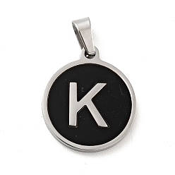 Letter K 304 colgantes de acero inoxidable, con acrílico, plano y redondo con la letra, color acero inoxidable, letter.k, 18x16x1.5 mm, agujero: 3x6 mm