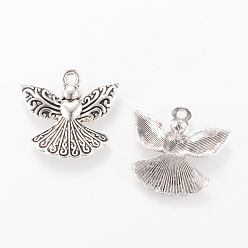 Antique Silver Tibetan Style Alloy Pendants, Angel, Cadmium Free & Nickel Free & Lead Free, Antique Silver, 21x23x3.5mm, Hole: 2mm, about 425pcs/1000g