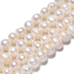 Seashell Color Natural Cultured Freshwater Pearl Beads Strands, Potato, Seashell Color, 5.5~6.5x6.5~8x5.5~6.5mm, Hole: 0.7mm, about 58~59pcs/strand, 13.70 inch~13.98 inch(34.8cm~35.5cm)