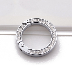 Platinum Zinc Alloy Spring Gate Rings, with Crystal Rhinestone, Rings, Platinum, 35x5mm