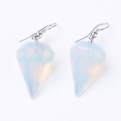 Opalite Opalite Dangle Earrings, Diamond/Cone, Platinum, 43~47mm, 15~16x26~28mm, Pin: 0.7mm