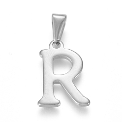 Letter R 304 Stainless Steel Pendants, Stainless Steel Color, Initial Letter.R, 20x14x1.8mm, Hole: 3x7mm