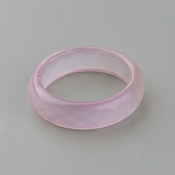 Pink Natural Agate Finger Ring, Wide Band Ring, Dyed, Faceted, Pink, 17~18mm