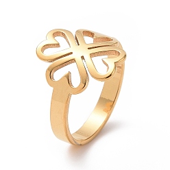 Oro Chapado de iones (ip) 201 anillo de dedo de trébol de corazón de acero inoxidable, anillo hueco ancho para mujer, dorado, tamaño de EE. UU. 6 1/2 (16.9 mm)
