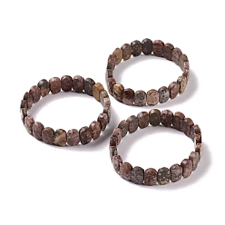Léopard Bracelet extensible perlé ovale en jaspe de peau de léopard naturel, bijoux en pierres précieuses pour femmes, diamètre intérieur: 2-1/8 pouce (5.4~5.5 cm)