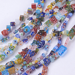 Mixed Color Handmade Millefiori Glass Beads Strands, Mixed Shapes, Mixed Color, 6~16mm, Hole: 1mm, 15 inch~16 inch