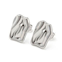 Stainless Steel Color 304 Stainless Steel Stud Earrings, Twist Rectangle, Stainless Steel Color, 13x8.5mm