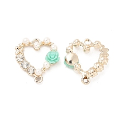 Aquamarine Alloy Crystal Rhinestone Connector Charms, Light Gold, with Resin, Heart Links with Flower, Aquamarine, 20.5x19x5mm, Hole: 1.6mm