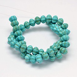 Turquoise Dyed Synthetic Turquoise Bead Strands, Pumpkin, Turquoise, 12x8mm, Hole: 1mm, about 868pcs/1000g
