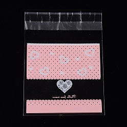 Бледно-Розовый Прямоугольник ОПП целлофановые мешки, с сердцем шаблон, розовый жемчуг, 10x6.9 см, односторонняя толщина: 0.035 мм, внутренняя мера: 7x6.9 см, около 95~100 шт / упаковка