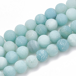Amazonite Natural Amazonite Beads Strands, Frosted, Grade A, Round, 6mm, Hole: 1mm, about 63pcs/strand, 15.5 inch