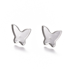 Stainless Steel Color 304 Stainless Steel Stud Earring Findings, Earring Settings, Butterfly, Stainless Steel Color, Tray: 13.5x13mm, 12.5x14mm, Pin: 0.8mm