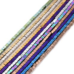 Mixed Color Electroplated Non-magnetic Synthetic Hematite Beads Strands, Cube, Mixed Color, 1.5x1.5x1.5mm, Hole: 0.5mm, about 257~260pcs/strand, 15.59~15.75(39.6~40cm)