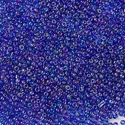 Royal Blue 6/0 Grade A Round Glass Seed Beads, Transparent Colours Rainbow, Royal Blue, 6/0, 4x3mm, Hole: 1mm, about 4500pcs/bag