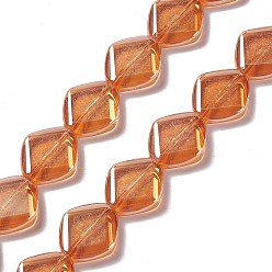 Orange Foncé Perles en verre electroplate, perle plaquée lustre, losange, orange foncé, 18x15.5x5mm, Trou: 1.2mm, Environ 35~37 pcs/chapelet, 24.80~25.98 pouce (63~66 cm)