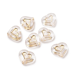 Clair Transparent perles acryliques de placage, métal doré enlaça, cœur, clair, 12.5x14.7x5mm, Trou: 1.8mm, environ750 pcs / 500 g