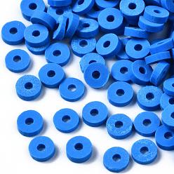 Azul Cuentas de arcilla polimérica hechas a mano ecológicas, disco / plano y redondo, perlas heishi, azul, 4x1 mm, agujero: 1 mm, Sobre 55000 unidades / 1000 g