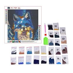 Fox DIY 5D Animals Fox Pattern Canvas Diamond Painting Kits, with Resin Rhinestones, Sticky Pen, Tray Plate, Glue Clay, for Home Wall Decor Full Drill Diamond Art Gift, Fox Pattern, 35x35x0.03cm
