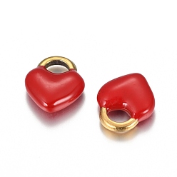 Red Ion Plating(IP) 304 Stainless Steel Charms, Enamelled Sequins, Heart Lock, Golden, Red, 11x9.5x3.5mm, Hole: 2.5x4mm